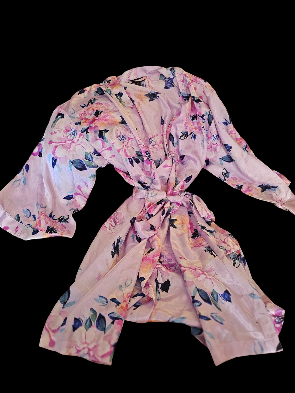 Floral Satin Chemise Robe - Pink